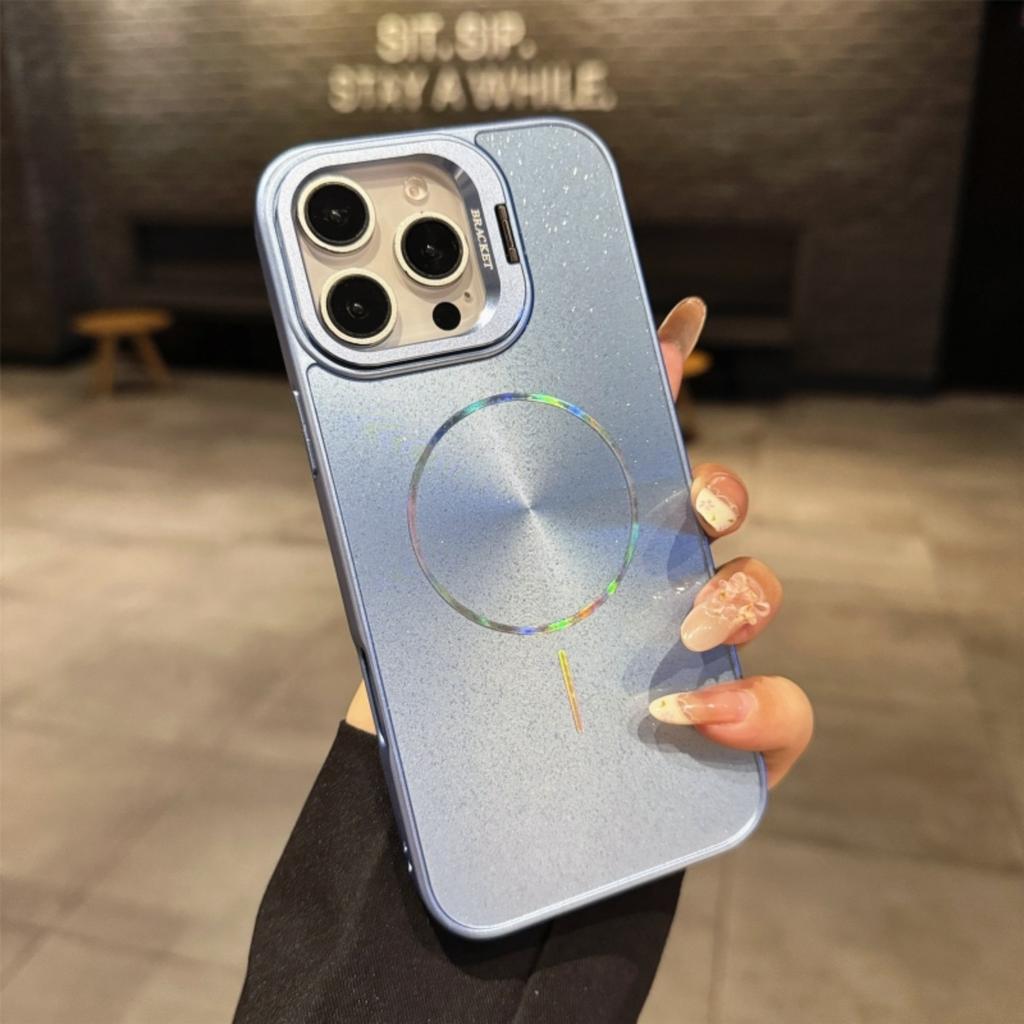 CD Texture Laser Glitter For Magsafe Lens Stand Case For iPhone Air 17 16 15 14 13 12 11 Pro Max Wireless Charge Bracket Cover