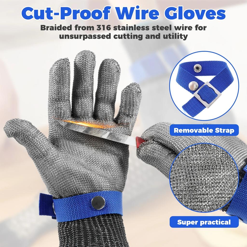 SlicePro ANSI A9 Cut Resistant Glove PR1706 Stainless Steel Mesh Metal Glove Food Grade for Kitchen Cooking Butcher Meat Cutting