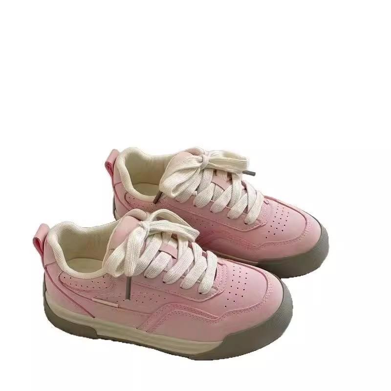 Pink Breathable Leather Board Shoes Women's Spring New Student Versatile Shoes Casual Sports White Shoes