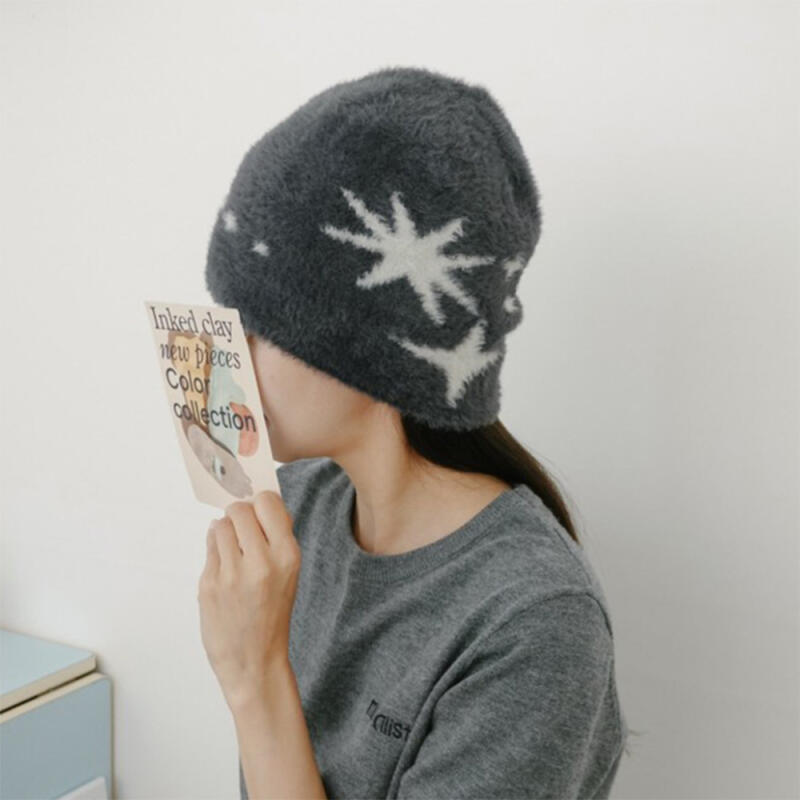 Women's Star Pattern Grunge Men's Fur Beanie Hat