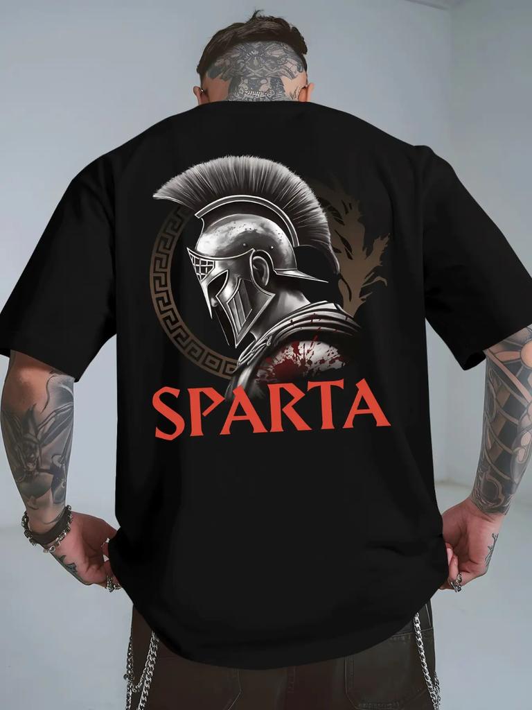 Mens Spartan Warrior TShirt Spartan Helmet SPARTA Back Print 100 Breathable Greek Battle Design Ancient Greek Warrior Apparel