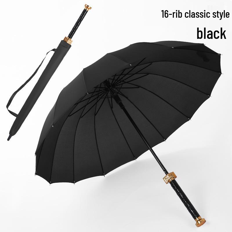 Men's Reinforced Long Handle Umbrella with Reflective Strips - Trendy Design for Sun and Rain