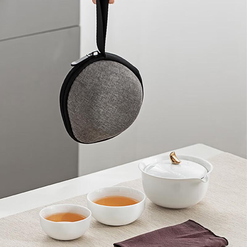 Gold Inlaid Jade Portable Kung Fu Tea Set