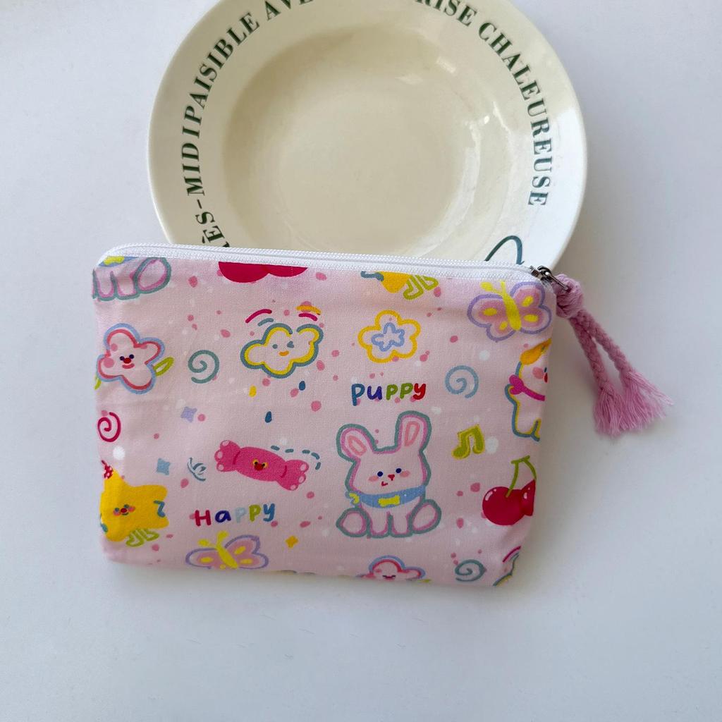 Adorable Blue Cartoon Makeup Bag: Mini Pure Cotton Coin and Earphone Pouch, Lipstick Carrier, Portable Storage.