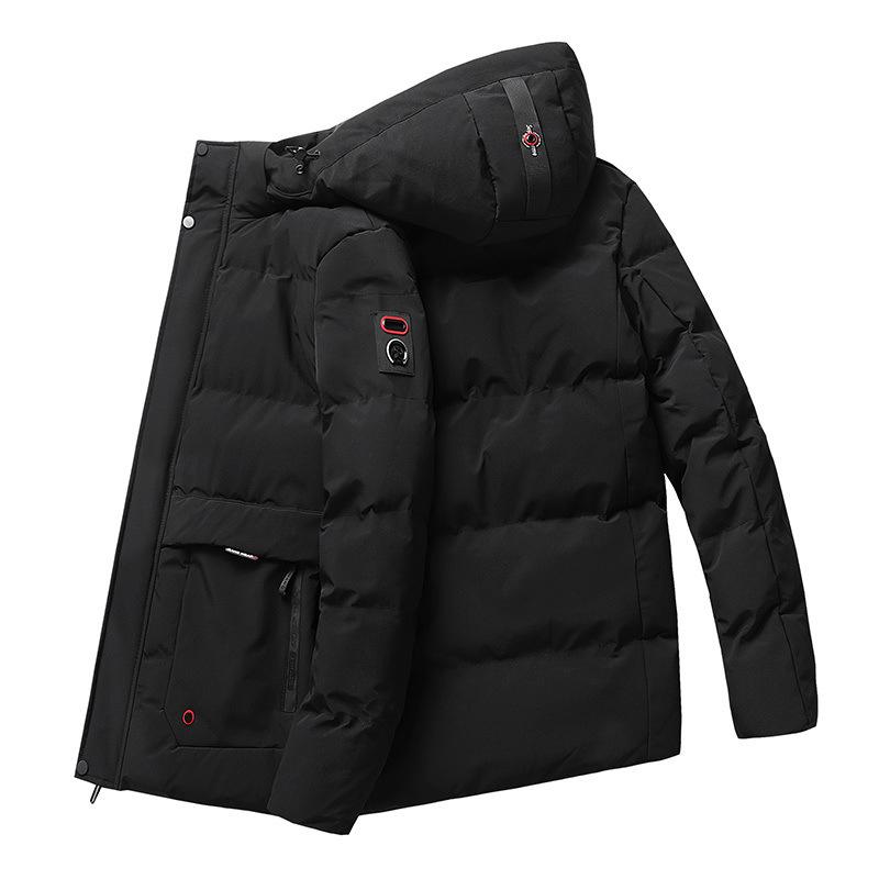 New Men's Windproof Hooded Cotton Jacket - Trendy, Thickened, Detachable Hood, Winter Casual Wear