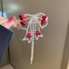 2023 Red Flocked Flower Tassel Hair Clip: High-End, Sweet & Versatile Women's Headdress Accessory