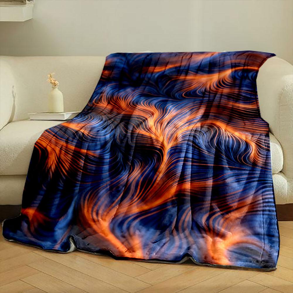 Flowing, Wavy Lines Merging Orange and Blue Hues with a Textured Effect. for All Seasons Blanket Lunch Break Throw Gift