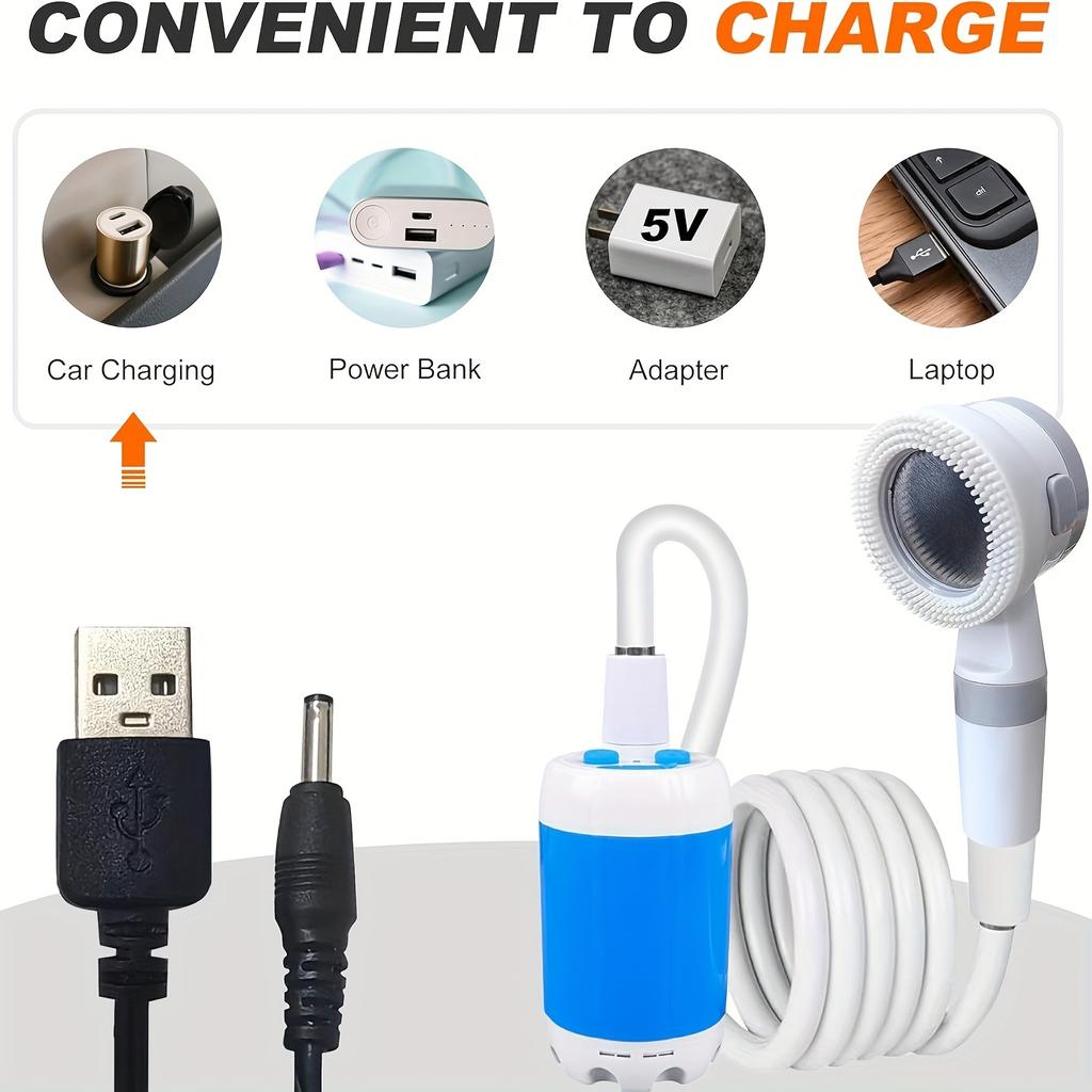 Portable Rechargeable Electric Shower Pump for Outdoor Camping, Hiking & Car Cleaning - Lightweight Watering System with Handheld Shower Head, Hose