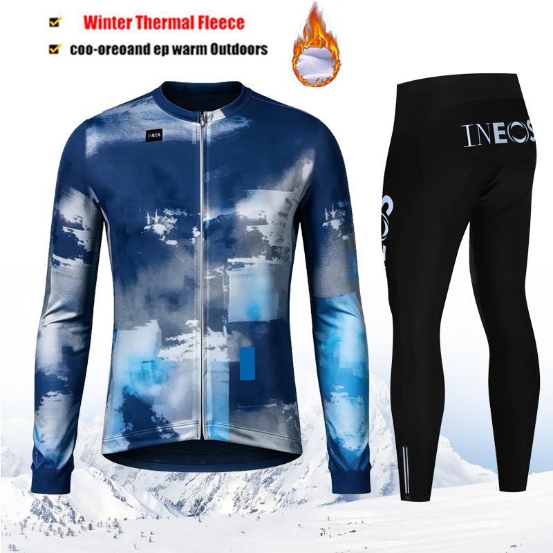2027 INEOS Pro Team-Thermal Fleece Cycling Clothing Set for Men, Road, Mountain Bike, Bicycle Clothes, MTB Maillot, Winter, New