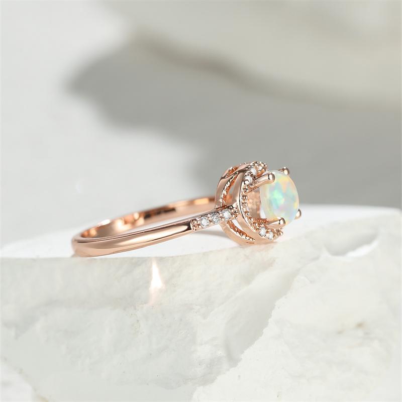 Simple Rainbow Birthstone Blue Fire Opal Rings For Women Rose Gold Color Round Ring Wedding Bands Stacking Thin Ring Jewelry