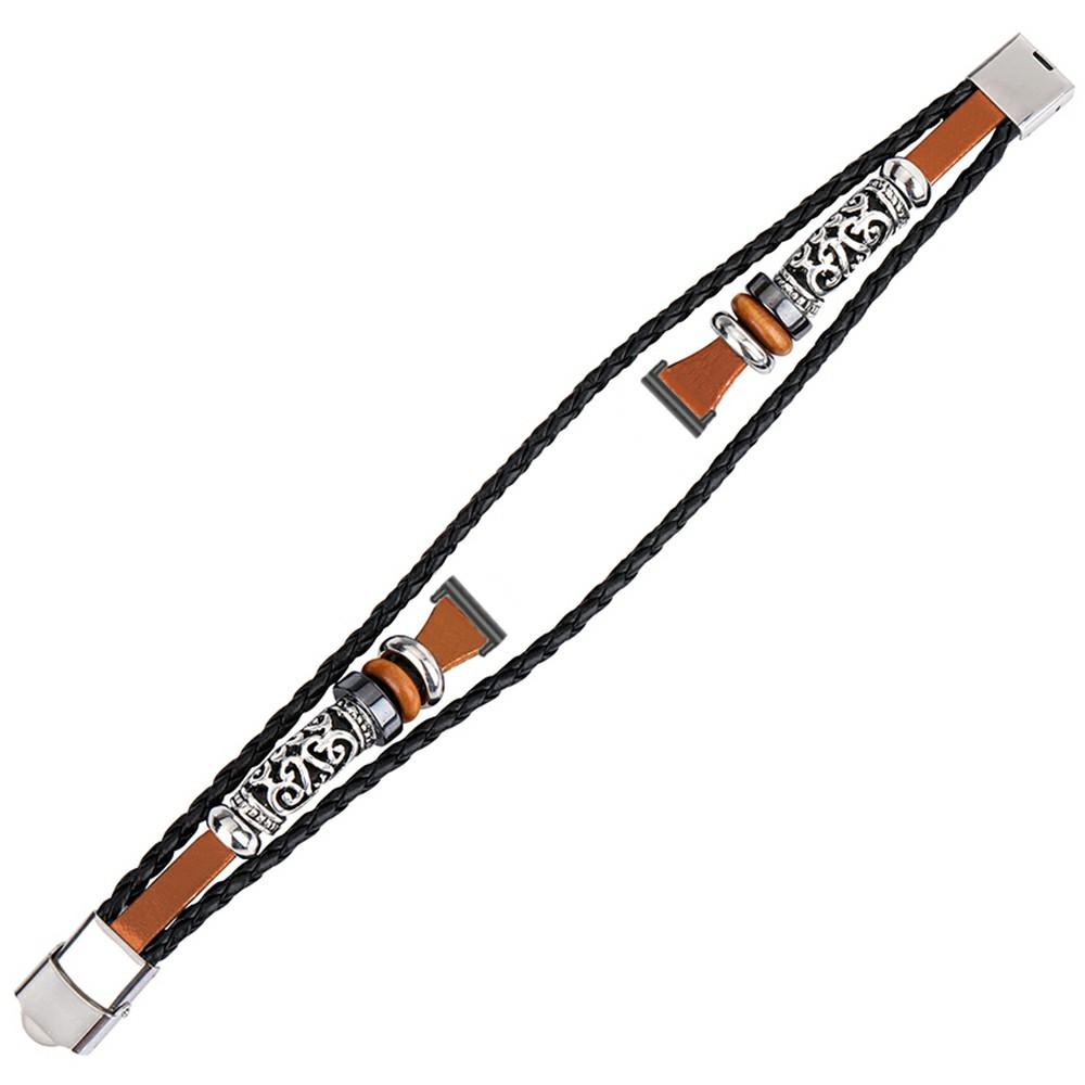 For Garmin Lily 2 Ethnic Band Bracelet Leather+Metal Wrist Strap
