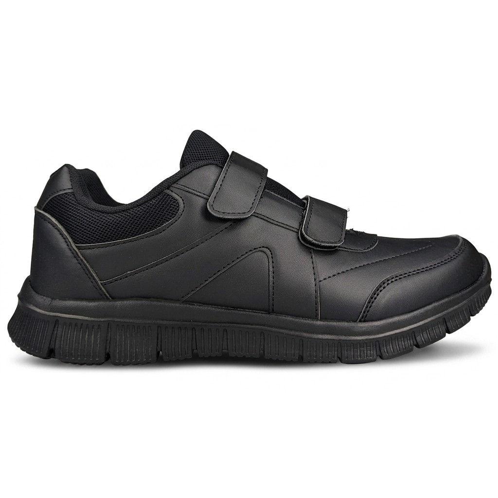 Herren-Sportschuhe Leder-Sneaker Mit Klettverschluss Schwarz 45
