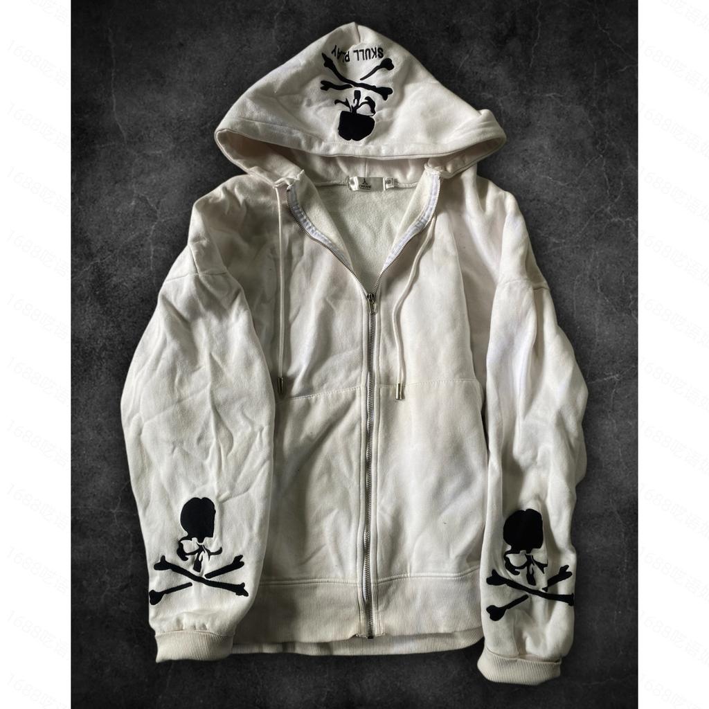 Women's Hooded Long Sleeve Zip Up Oversized Streetwear Dark Gothic Printed Hoodie Jacket Casual Sweatshirt Outerwear