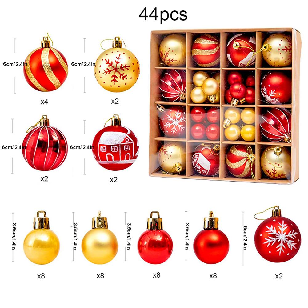 44Pcs Christmas Baubles Shatterproof Christmas Ornaments Set Hanging Ball Set for Xmas Tree Wedding Party Decoration