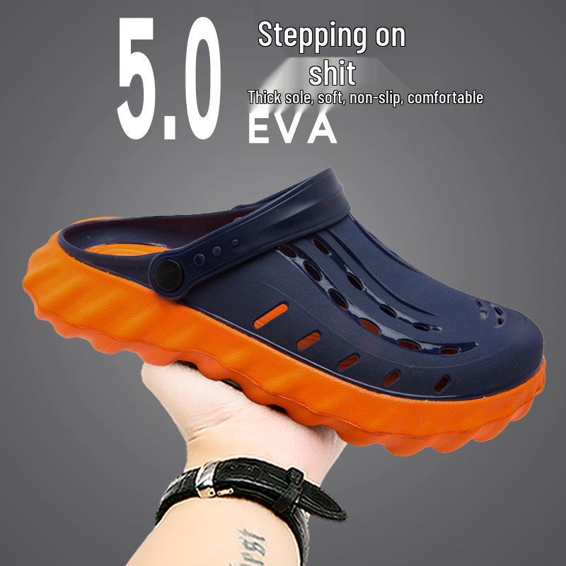 Men's Outdoor Thick-Soled Jelly Sandals: Closed-Toe, Height-Boosting, Wear-Resistant, Large Size.