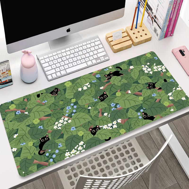 Niedliche Katze Großes Gaming-Tastatur-Mauspad XL Grüne Pflanze Computer-Gamer-Tablet-Mauspad Langes Mauspads XXL x Spiel-Mausmatten