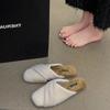 2025 autumn and winter new outer wear gentle fairy wind velvet bag head cotton slippers casual flat half slippers tide