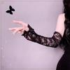 Long Lace Fingerless Gloves, Sheer Floral Arm Sleeves for Wedding & Cosplay