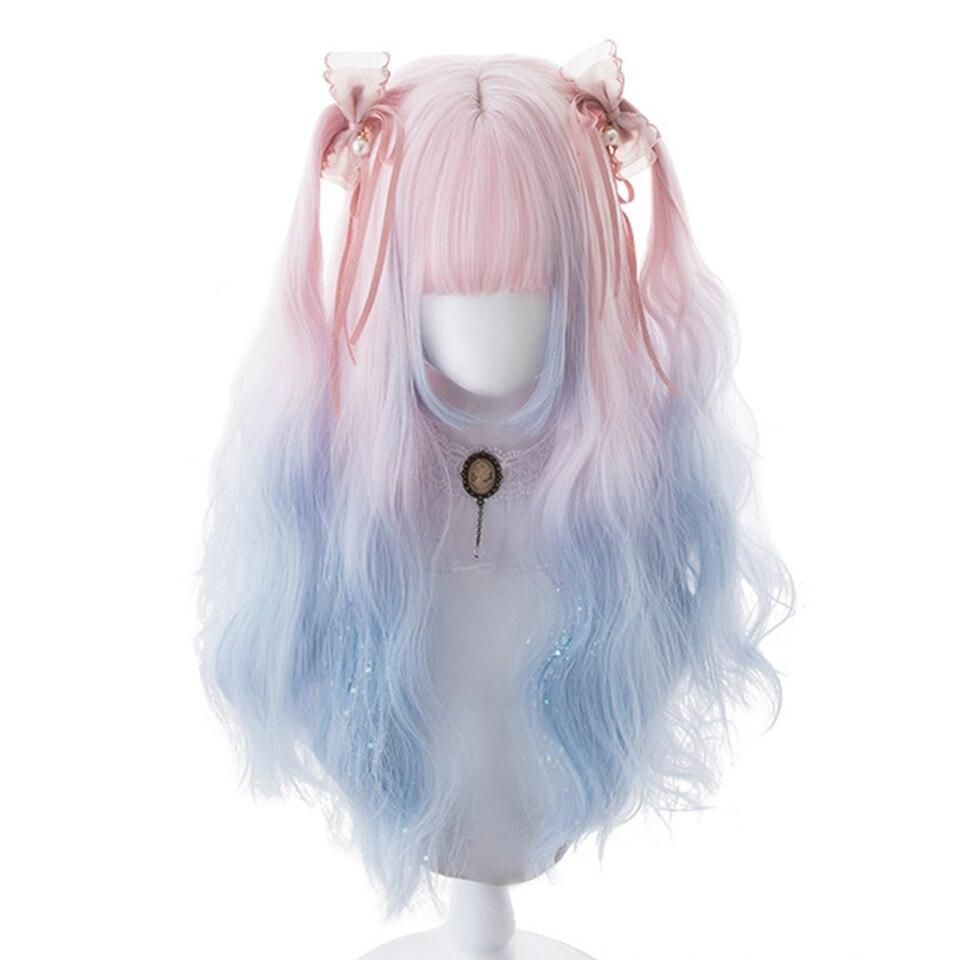 Halloween Long Curly Hair Lolita Wig Women's Synthetic Hair Heat-Resistant Fiber Red Blond Black Blue Pink Wig Cosplay LUPU