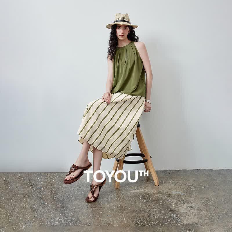 Women s Summer Halter Top  Striped Skirt Set L