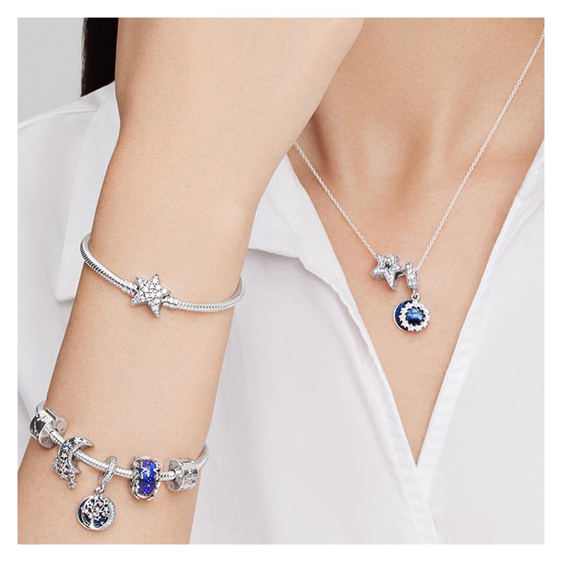 Pandora Asymmetric Star Buckle Snake Bone Chain 925 Silver Bracelet Women's Style 599639C01