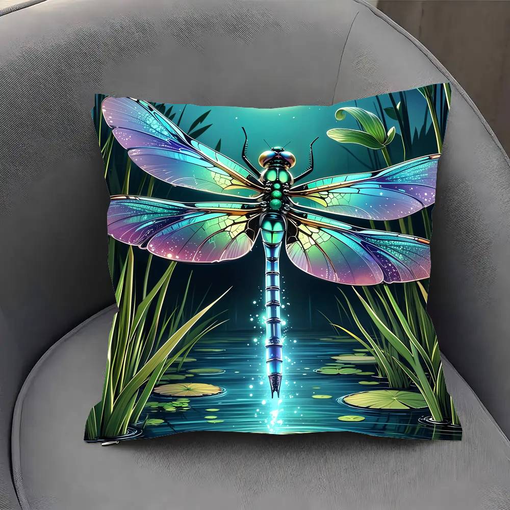Interesting Dragonfly Pillow Case Fashion Square Pillowcase Bedroom Sofa Room Ins Decoration Leisure