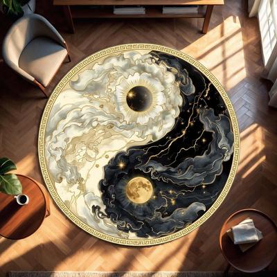Okrągły dywan Yin Yang Słońce i Księżyc Dywan do pokoju dziecięcego Dywan do salonu Antypoślizgowa mata podłogowa Dywaniki pod stolik kawowy do dekoracji domu Dywan do pokoju dziewczynki