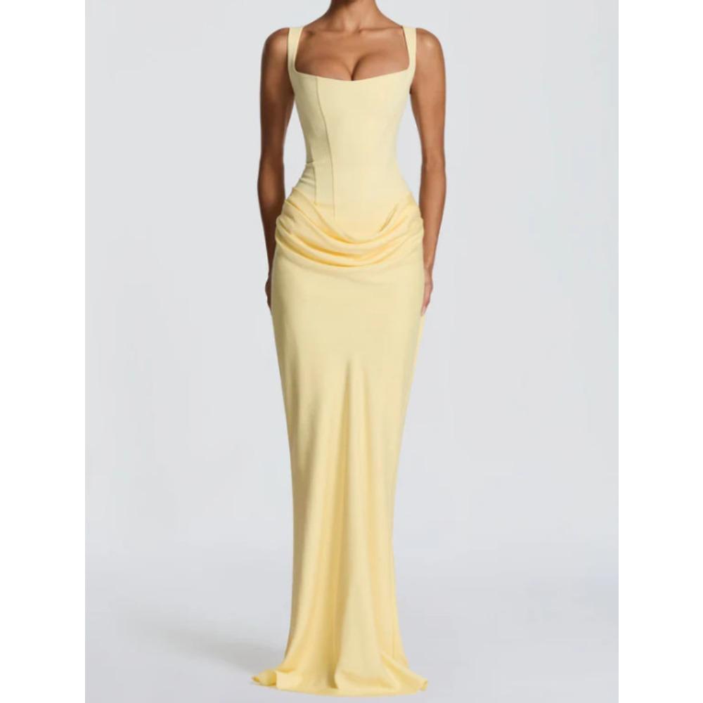 Women's Square Neck Sleeveless Solid Color Maxi Dress Mid Waist Bodycon Party Dress