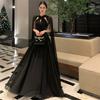 French Sexy Black Backless Streamer Dress Temperament Banquet Dress Dress Vacation Dress