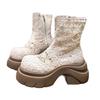 Thick-soled lace mesh cool boots fairy fairy wind 2025 summer new hollow breathable short boots thin Martin boots