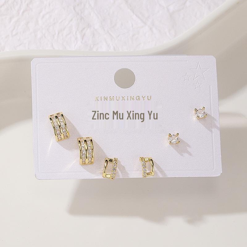 925 Sterling Silver Zirconia C-Shaped Stud Earrings - Simple Korean Style