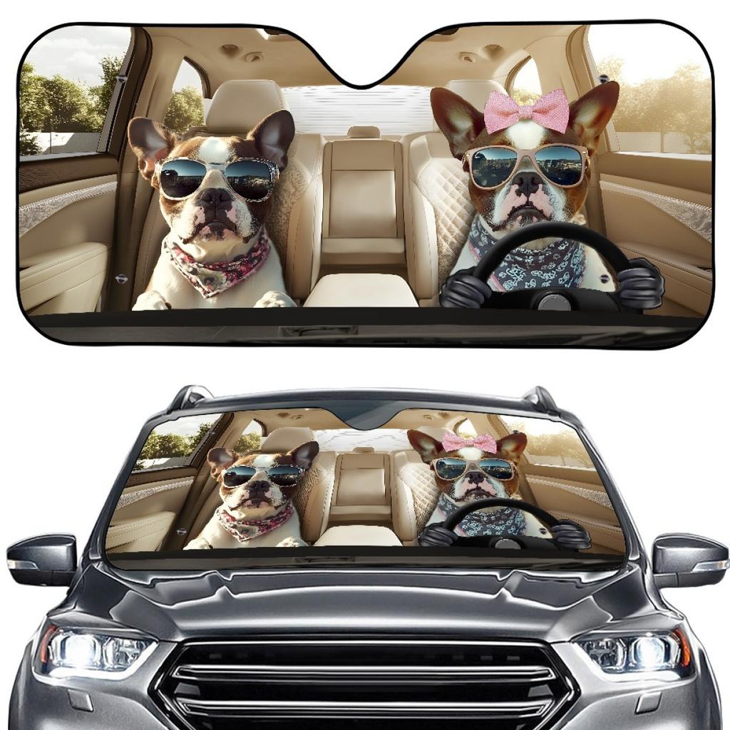[Cute Pet Who Can Drive] Car Sunscreen Visor Front Gear Animal Driving Printed Aluminum Foil Folding Light Baffle