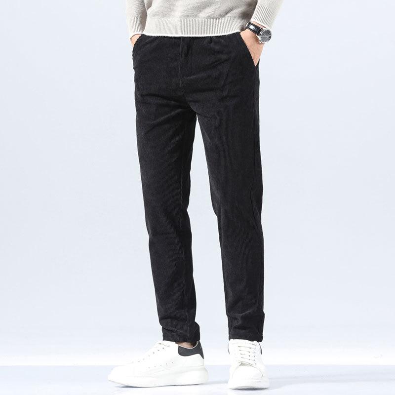 

Men s Autumn Business Casual Pants Striped Slim-Fit Small Foot Premium Trousers 28 чёрный