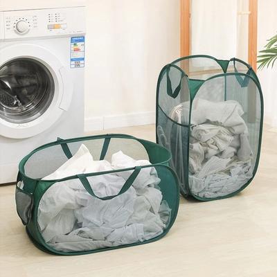 Laundry Basket with Handle Clothes Toy Storage Basket Folding Hollow Mesh Breathable Household Laundry Hamper Sundries Organizer