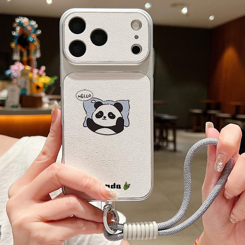 Süßes Cartoon-Panda-Leder-Lanyard-Hülle Für iPhone 18 Pro Max Hybrid-TPU+PU Anti-Rutsch-Weiche Abdeckung Für iPhone 17 16 15 14 13 Pro Max
