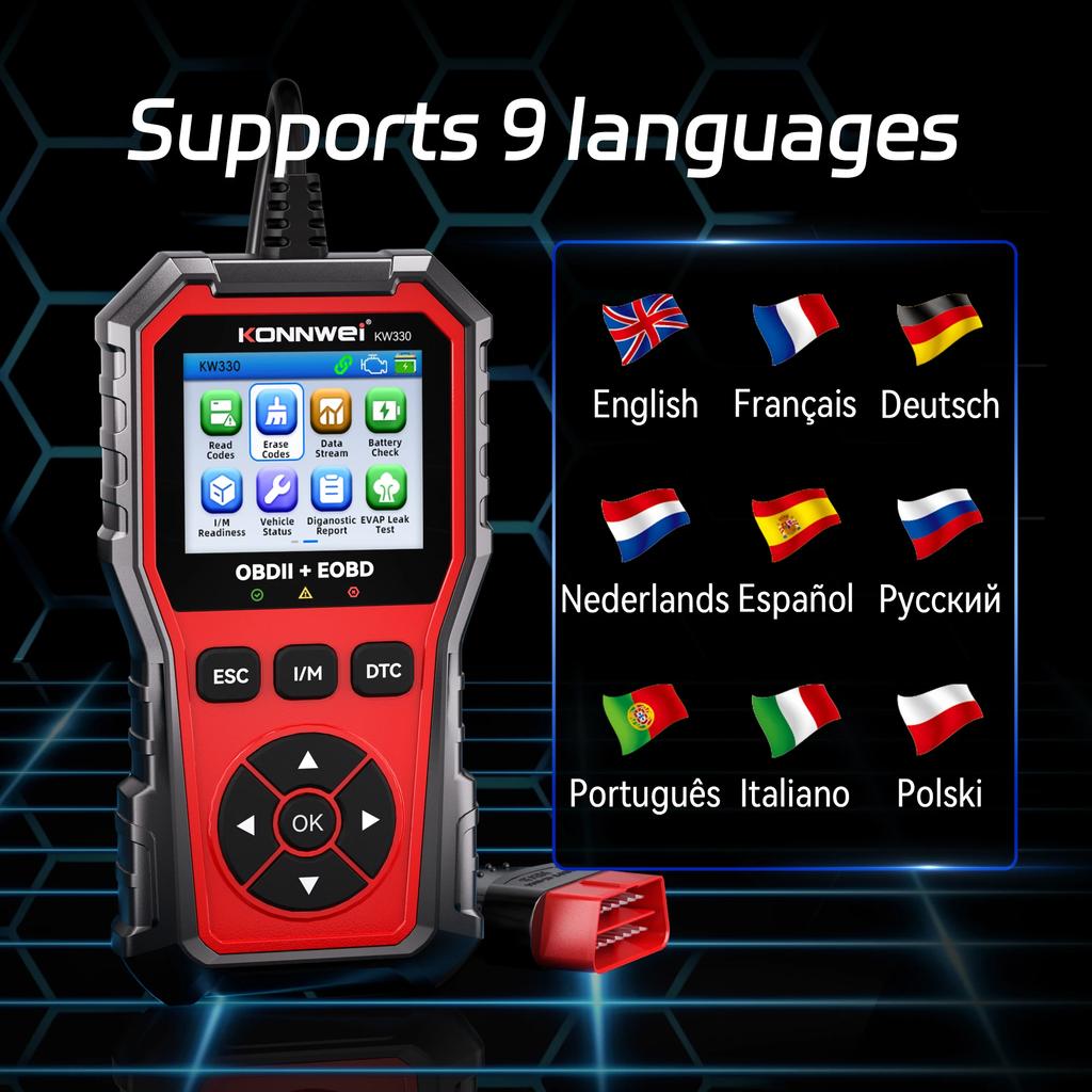 AWP1 2026 KONNWEI KW330 Car OBD2 Fault Scanner Engine Battery Test Fault Code Clear Real-Time Data Professional OBD Inspection Tool