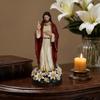 Yousheng Jesus Statue with LED Lighted Flowers, USB Powered Jesus Figurine, Blessed Religious Sculpture for Catholic Home Office Desk Decor