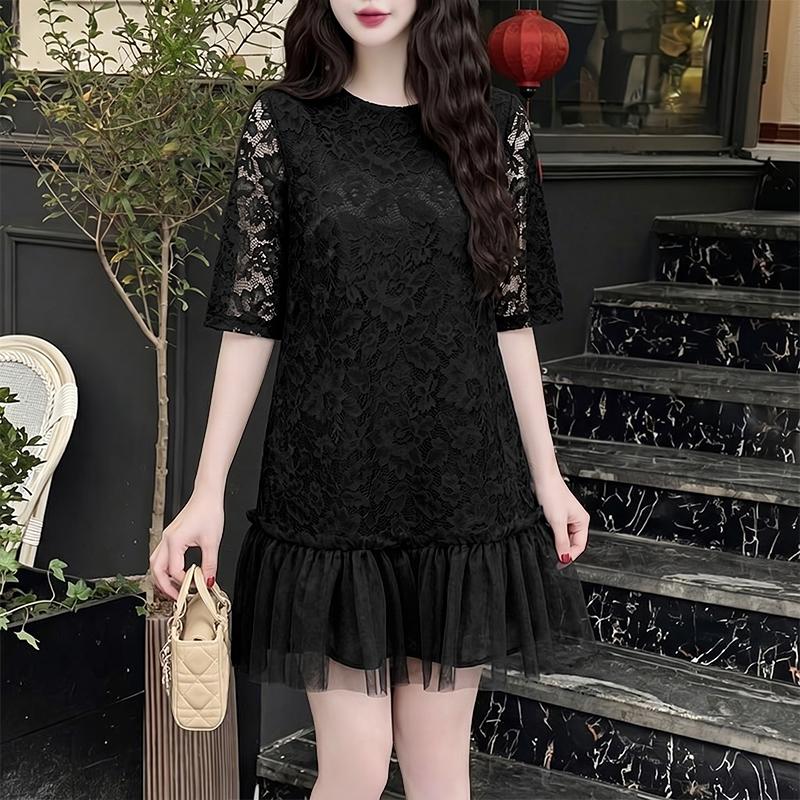 ZANZEA Women Elegant Casual Round Neck Half Sleeve Lace Dress