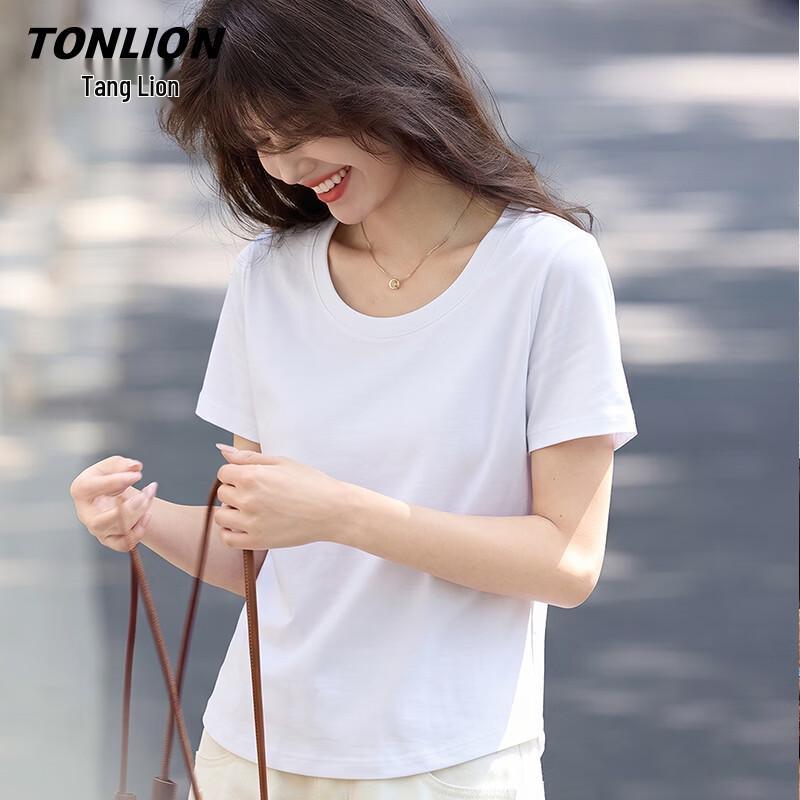 TonLion Women s Summer Slim Fit Round Neck Short Sleeve T-Shirt M белый