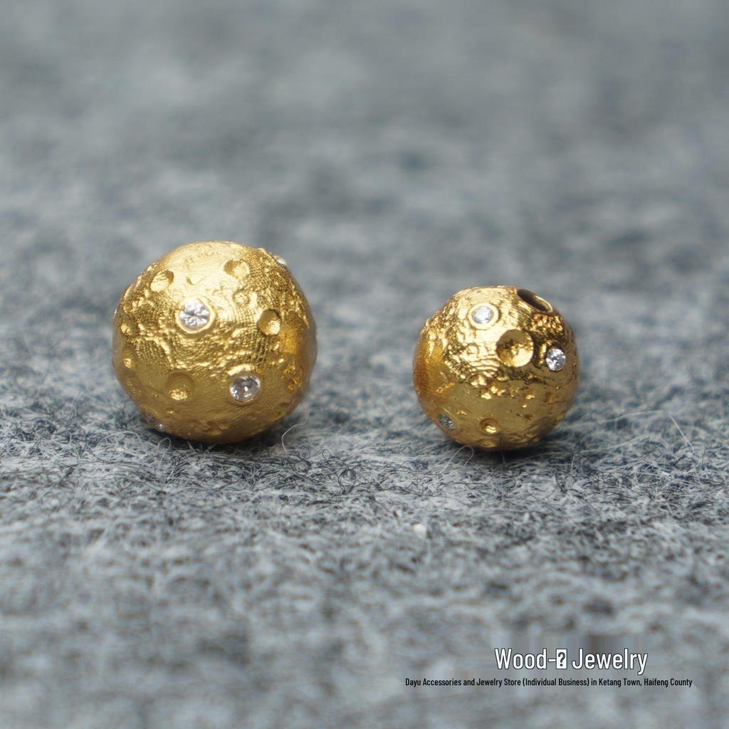 S925 Silber Antik Goldplattiert Meteoritenperlen Armband Kette Anhänger mit Weißen Diamanten