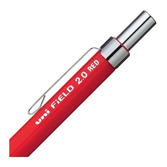 Mitsubishi Pencil Field 2 Mechanical Pencil, Red Lead, M207001P.15, Knock Type, Knurled Metal Grip, Lead Color: Red, Lead Diameter: 2.0mm, Weight: