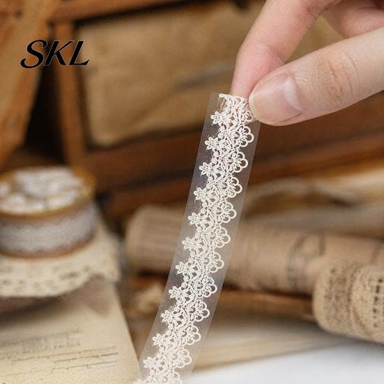 DIY Lace Tape Roll Pattern PET Tapes, Floral Arts Decorative Washi Tape, Adhesive Masking Tapes for Craft, Scrapbook, Journaling, Gift Wrapping