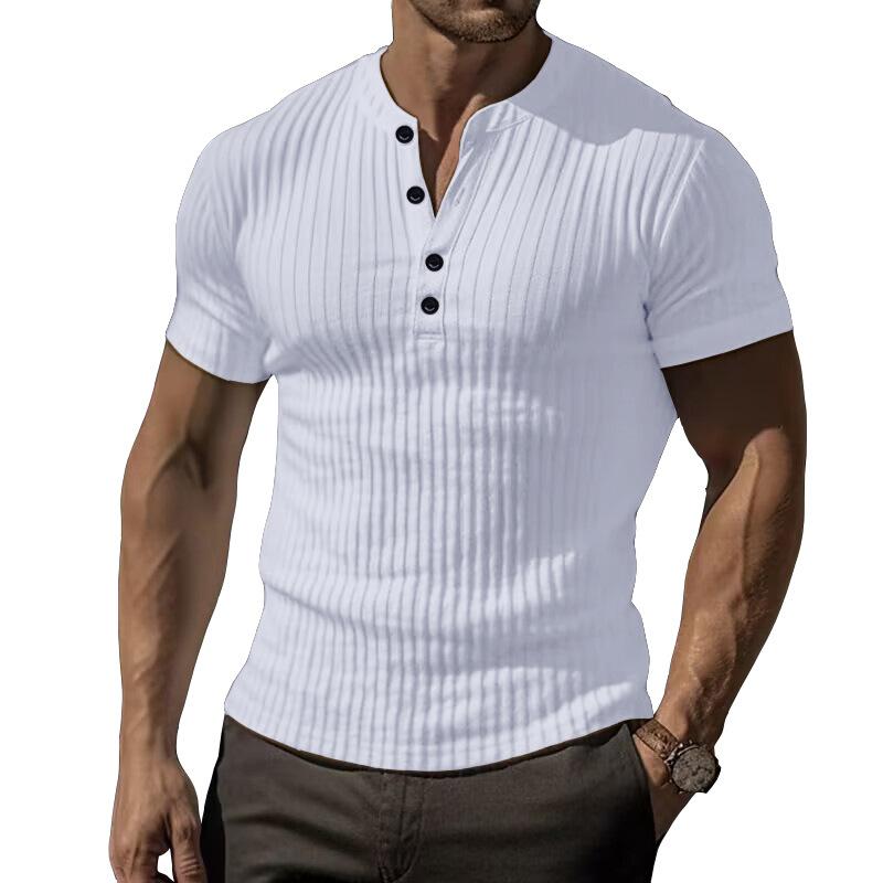 Pánské tričko s krátkým rukávem Athletic Slim Muscle Fitness Strečové Jednobarevné Henley Tričko Muž