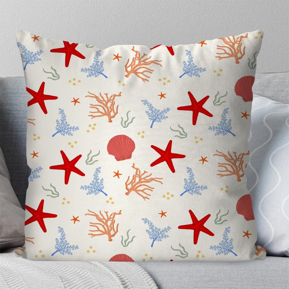 1pc Marine Organism Shells Pillow Case Square Pillow Bedroom Sofa Leisure Comfort Cushion Car Living Room Home Decoration 40X40