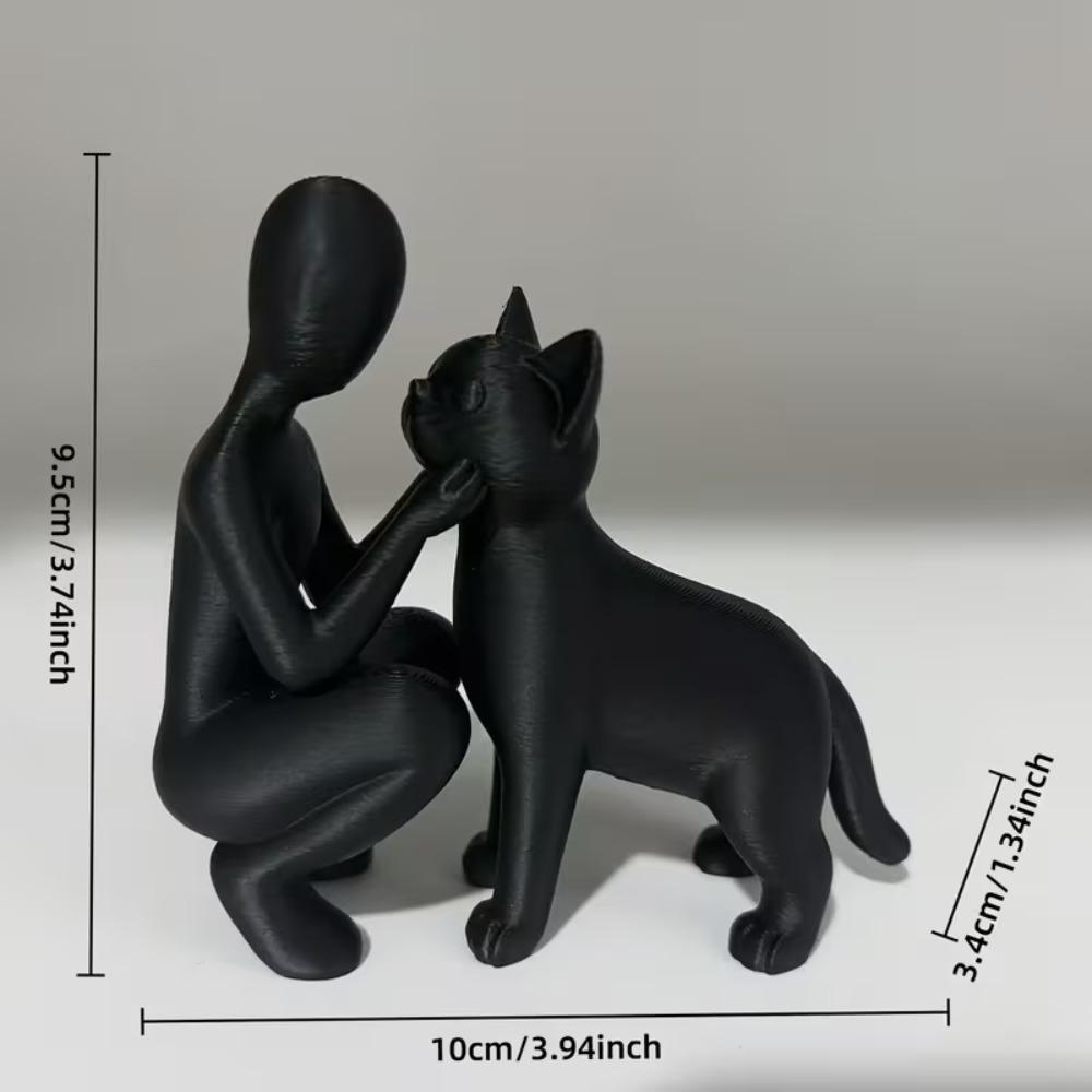 Statue of Friendship Between Humans and Cats, Elegant and Warm Sculpture of Owners and Meows, Pet Enthusiast Friendship Ornament