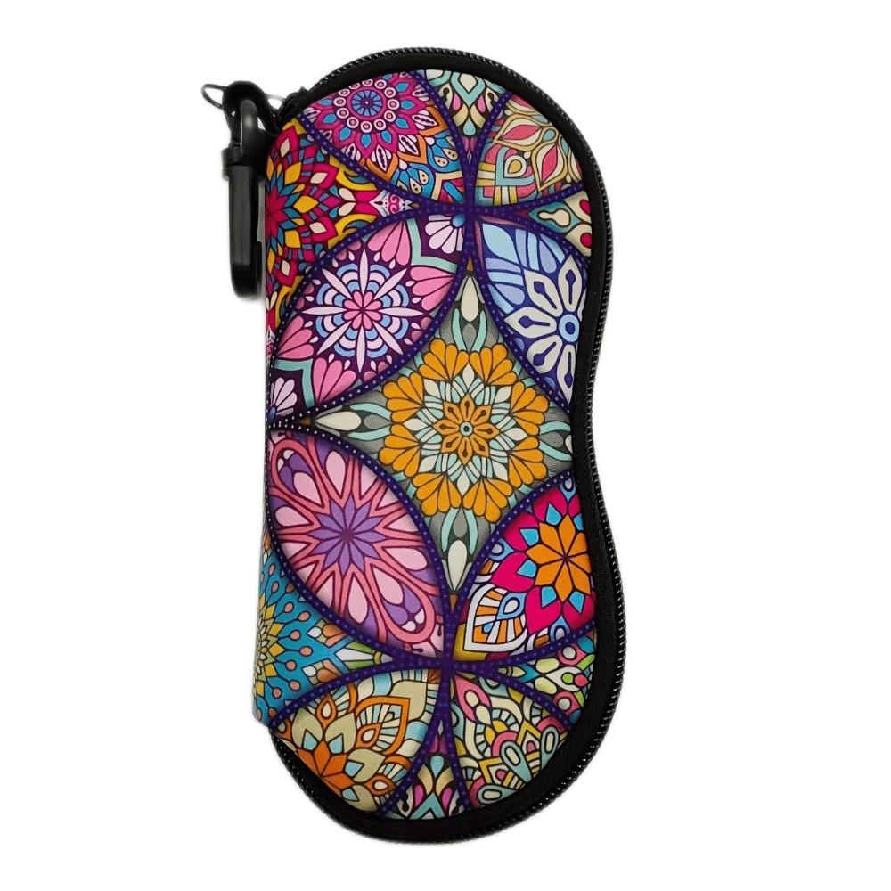 1pc Colorful Mandala Floral Print Glasses Bag Portable Zipper Sunglasses Pouch With Carabiner Hook Anti‑Scratch Eyeglasses Bag For Women Girls