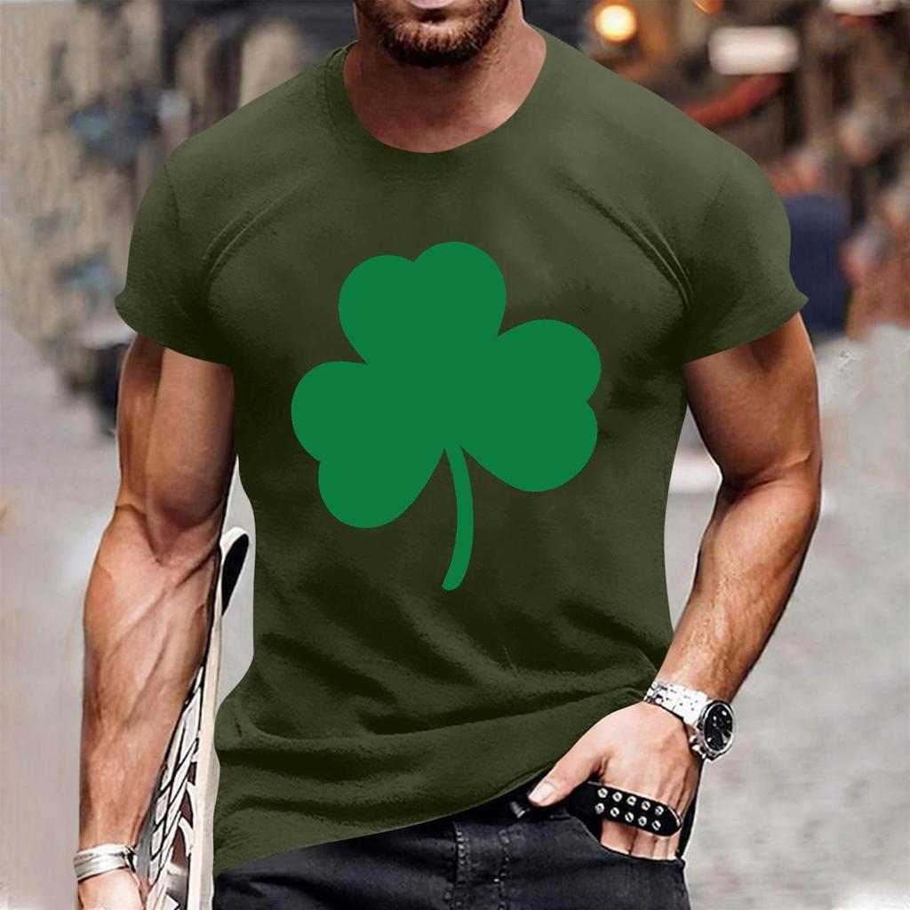 Popularny Męski T-shirt z Nadrukiem, Okrągły Dekolt, Krótki Rękaw