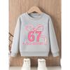 Kids Unisex Crewneck Sweatshirt, Cute Pastel Rainbow Bow Pink 67 Six-Seven Girly Print Long Sleeve Pullover, Soft Sweatshirts for Boys Girls Ages 4+