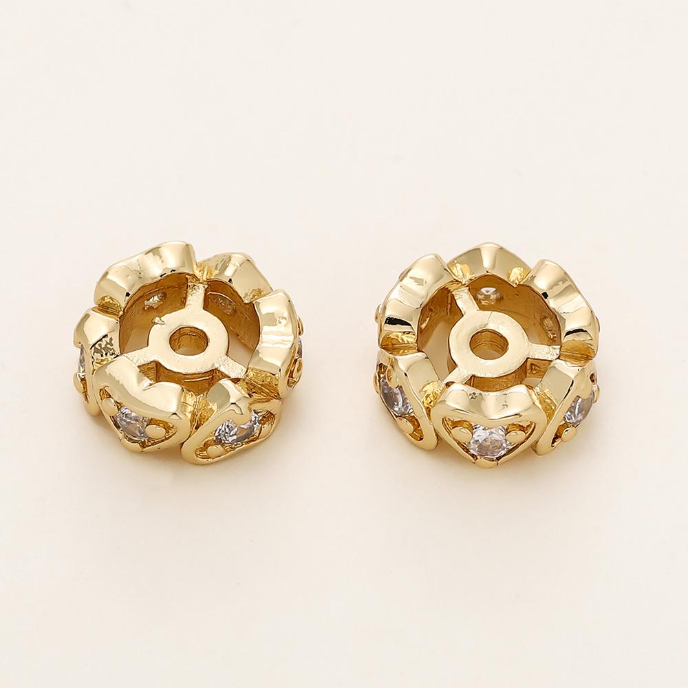 5/10Pcs/Pack 14/18K Gold Color Plated Round Heart Spacer Beads with Zircon for DIY Bracelet Jewelry Making Accessories