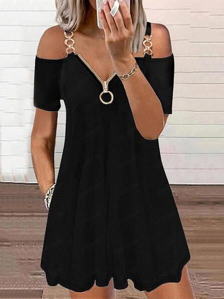Women's Fashion Zipper V-Neck Off-the-Shoulder Suspender Dress